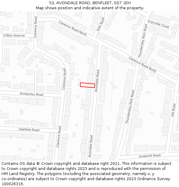 53, AVONDALE ROAD, BENFLEET, SS7 1EH: Location map and indicative extent of plot