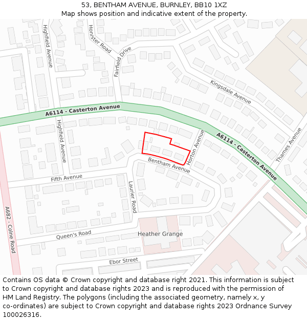 53, BENTHAM AVENUE, BURNLEY, BB10 1XZ: Location map and indicative extent of plot