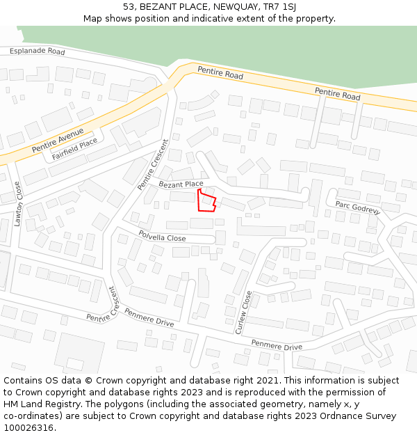 53, BEZANT PLACE, NEWQUAY, TR7 1SJ: Location map and indicative extent of plot