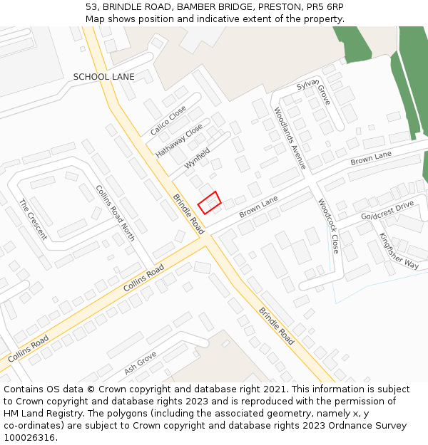 53, BRINDLE ROAD, BAMBER BRIDGE, PRESTON, PR5 6RP: Location map and indicative extent of plot