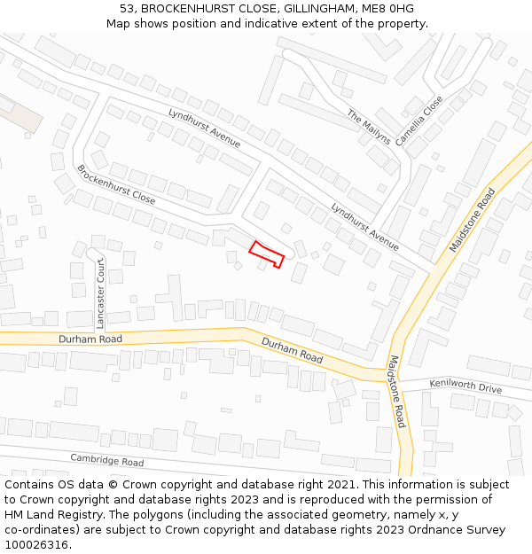 53, BROCKENHURST CLOSE, GILLINGHAM, ME8 0HG: Location map and indicative extent of plot