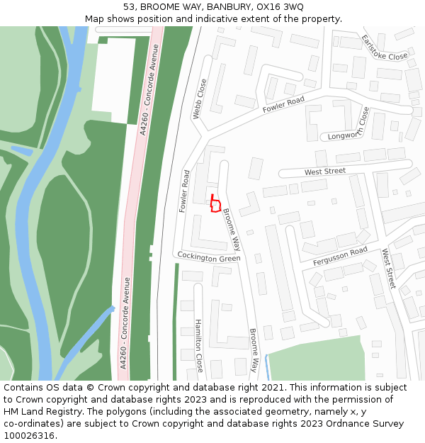 53, BROOME WAY, BANBURY, OX16 3WQ: Location map and indicative extent of plot