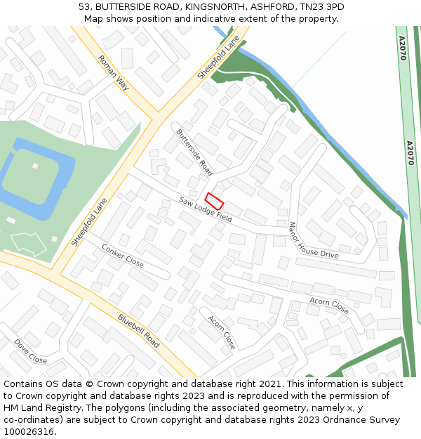 53, BUTTERSIDE ROAD, KINGSNORTH, ASHFORD, TN23 3PD: Location map and indicative extent of plot