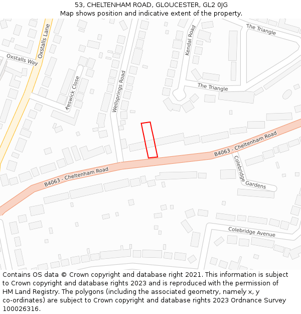 53, CHELTENHAM ROAD, GLOUCESTER, GL2 0JG: Location map and indicative extent of plot