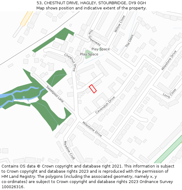 53, CHESTNUT DRIVE, HAGLEY, STOURBRIDGE, DY9 0GH: Location map and indicative extent of plot