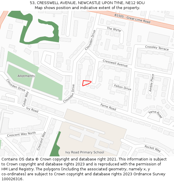 53, CRESSWELL AVENUE, NEWCASTLE UPON TYNE, NE12 9DU: Location map and indicative extent of plot