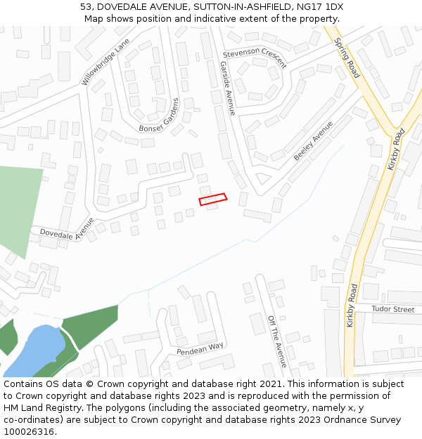 53, DOVEDALE AVENUE, SUTTON-IN-ASHFIELD, NG17 1DX: Location map and indicative extent of plot