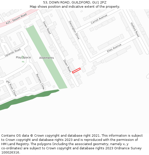 53, DOWN ROAD, GUILDFORD, GU1 2PZ: Location map and indicative extent of plot