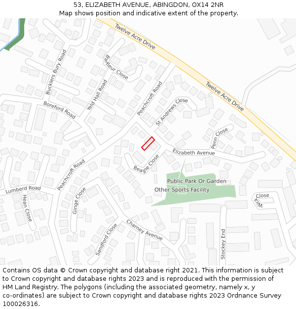 53, ELIZABETH AVENUE, ABINGDON, OX14 2NR: Location map and indicative extent of plot