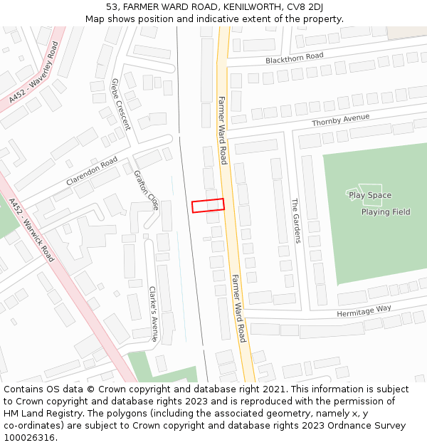 53, FARMER WARD ROAD, KENILWORTH, CV8 2DJ: Location map and indicative extent of plot