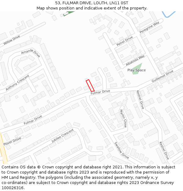 53, FULMAR DRIVE, LOUTH, LN11 0ST: Location map and indicative extent of plot