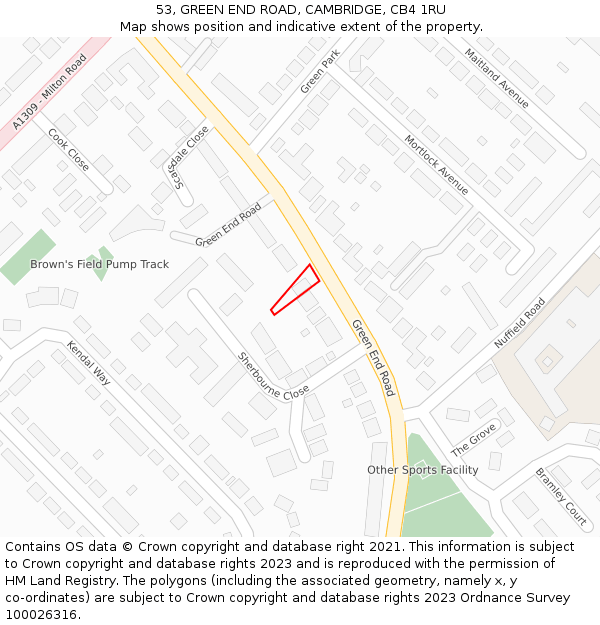 53, GREEN END ROAD, CAMBRIDGE, CB4 1RU: Location map and indicative extent of plot