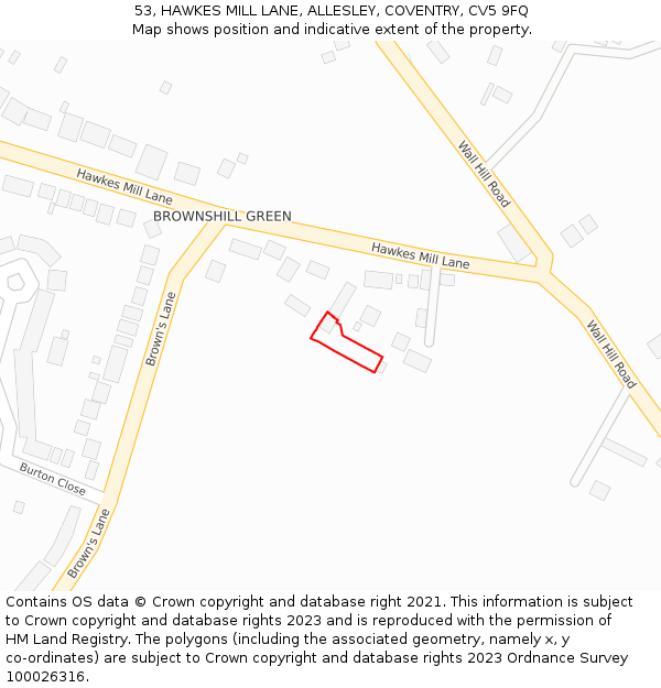 53, HAWKES MILL LANE, ALLESLEY, COVENTRY, CV5 9FQ: Location map and indicative extent of plot