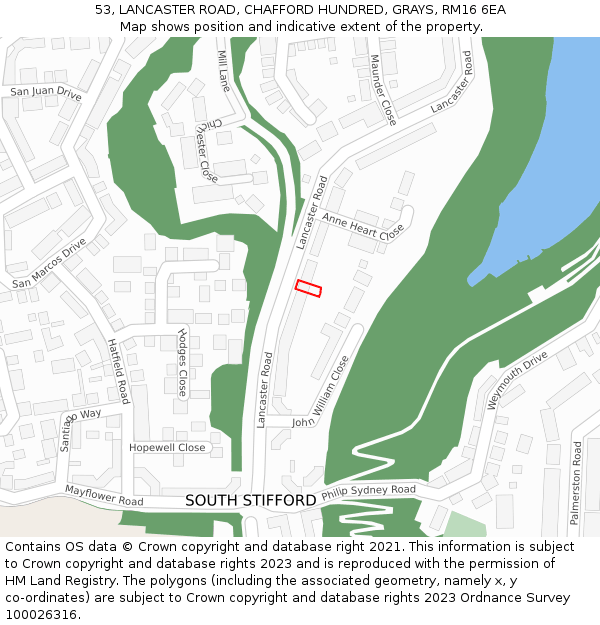 53, LANCASTER ROAD, CHAFFORD HUNDRED, GRAYS, RM16 6EA: Location map and indicative extent of plot