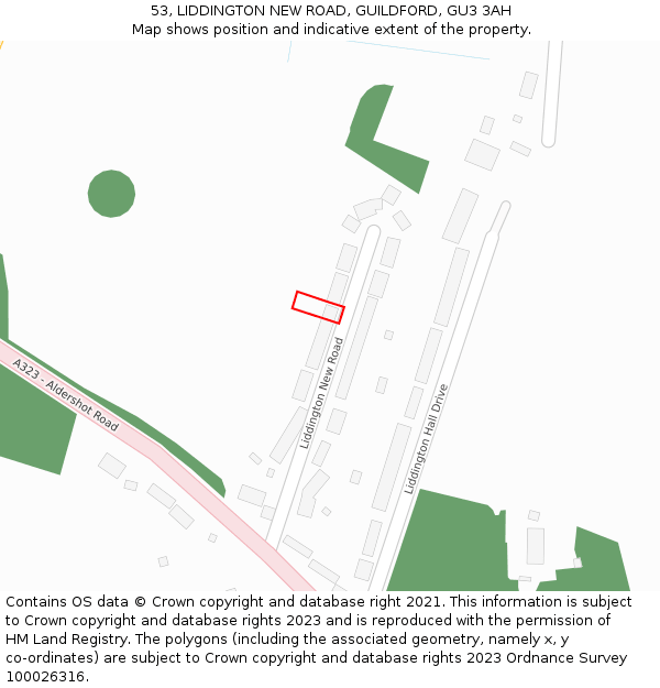 53, LIDDINGTON NEW ROAD, GUILDFORD, GU3 3AH: Location map and indicative extent of plot