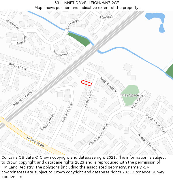 53, LINNET DRIVE, LEIGH, WN7 2GE: Location map and indicative extent of plot