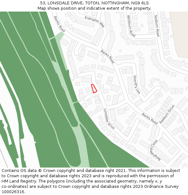 53, LONSDALE DRIVE, TOTON, NOTTINGHAM, NG9 6LS: Location map and indicative extent of plot