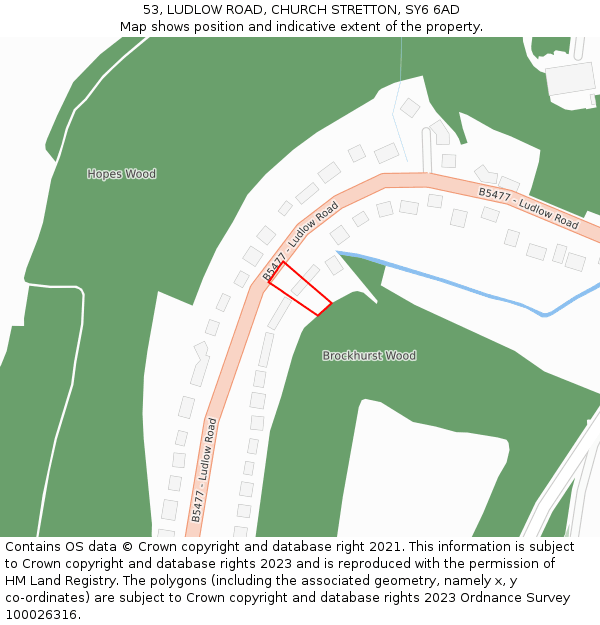 53, LUDLOW ROAD, CHURCH STRETTON, SY6 6AD: Location map and indicative extent of plot