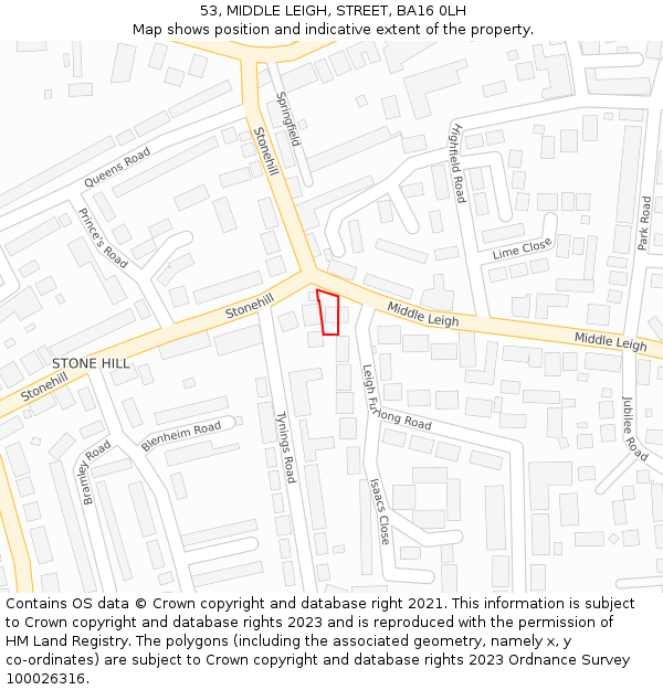 53, MIDDLE LEIGH, STREET, BA16 0LH: Location map and indicative extent of plot