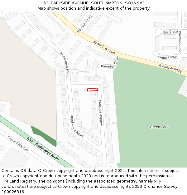 53, PARKSIDE AVENUE, SOUTHAMPTON, SO16 9AF: Location map and indicative extent of plot