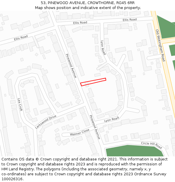 53, PINEWOOD AVENUE, CROWTHORNE, RG45 6RR: Location map and indicative extent of plot