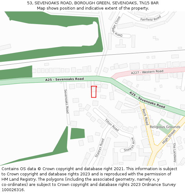 53, SEVENOAKS ROAD, BOROUGH GREEN, SEVENOAKS, TN15 8AR: Location map and indicative extent of plot