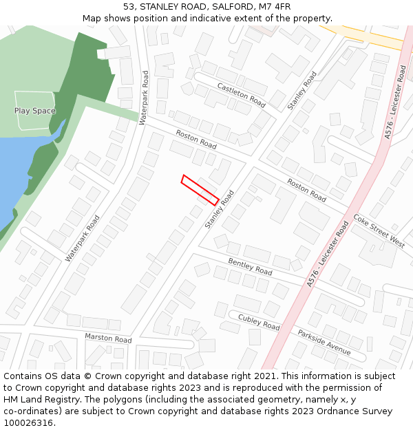 53, STANLEY ROAD, SALFORD, M7 4FR: Location map and indicative extent of plot