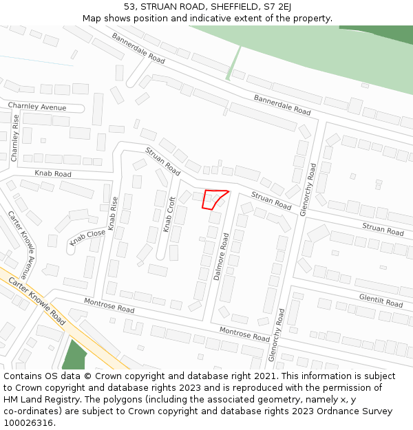 53, STRUAN ROAD, SHEFFIELD, S7 2EJ: Location map and indicative extent of plot