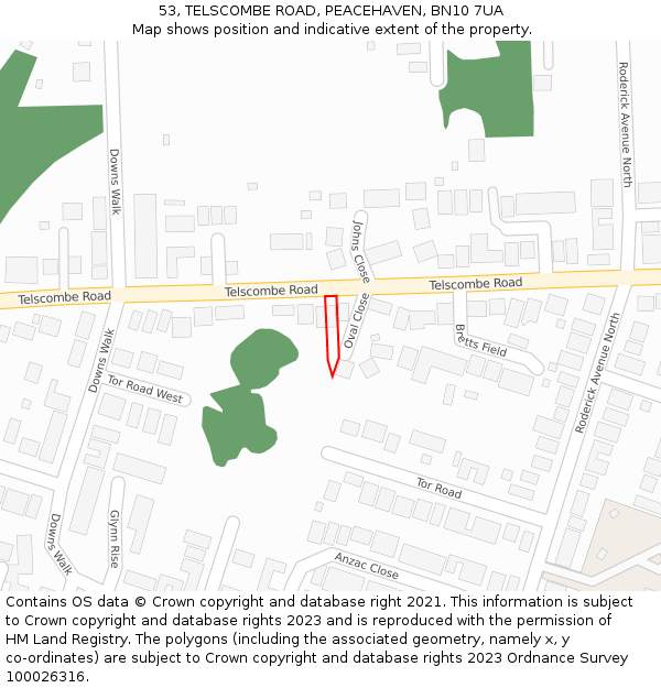 53, TELSCOMBE ROAD, PEACEHAVEN, BN10 7UA: Location map and indicative extent of plot