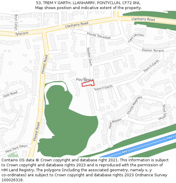 53, TREM Y GARTH, LLANHARRY, PONTYCLUN, CF72 9NL: Location map and indicative extent of plot