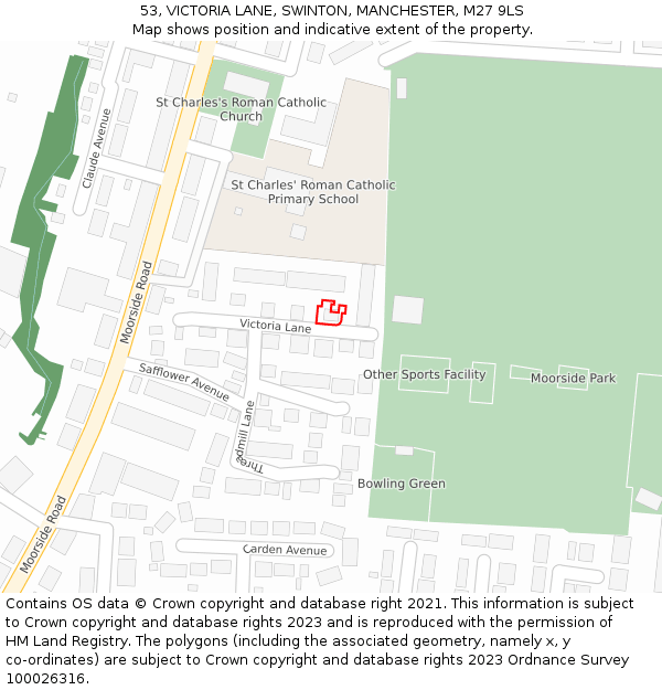 53, VICTORIA LANE, SWINTON, MANCHESTER, M27 9LS: Location map and indicative extent of plot