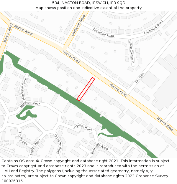 534, NACTON ROAD, IPSWICH, IP3 9QD: Location map and indicative extent of plot