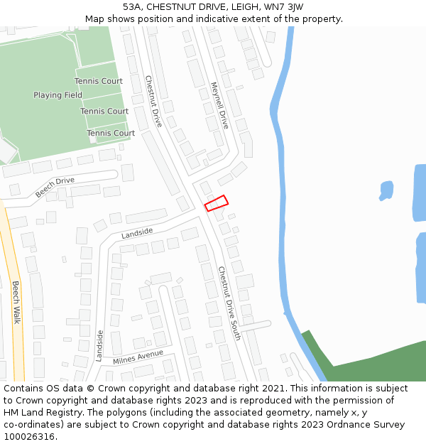53A, CHESTNUT DRIVE, LEIGH, WN7 3JW: Location map and indicative extent of plot