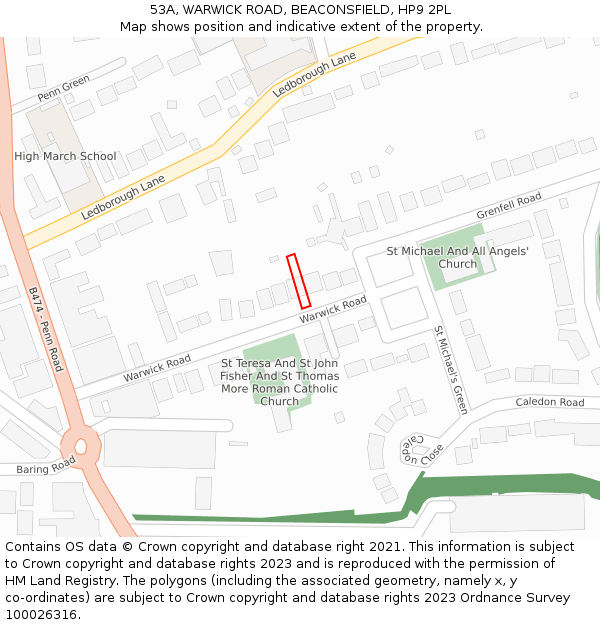 53A, WARWICK ROAD, BEACONSFIELD, HP9 2PL: Location map and indicative extent of plot