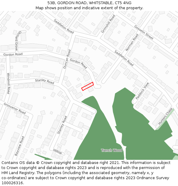 53B, GORDON ROAD, WHITSTABLE, CT5 4NG: Location map and indicative extent of plot