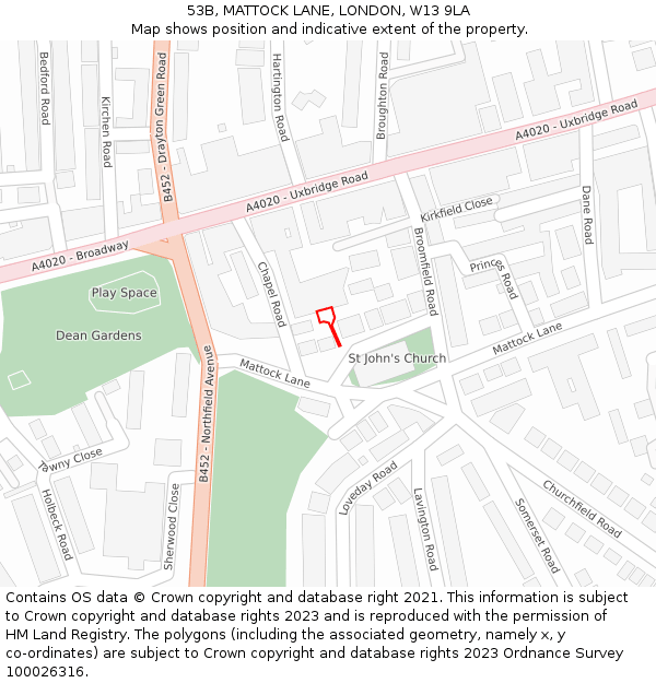 53B, MATTOCK LANE, LONDON, W13 9LA: Location map and indicative extent of plot