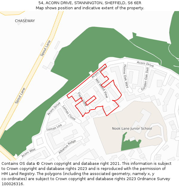 54, ACORN DRIVE, STANNINGTON, SHEFFIELD, S6 6ER: Location map and indicative extent of plot