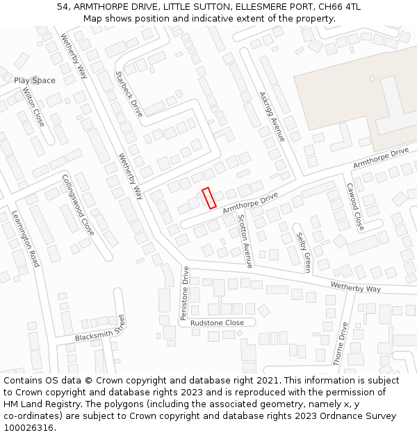 54, ARMTHORPE DRIVE, LITTLE SUTTON, ELLESMERE PORT, CH66 4TL: Location map and indicative extent of plot