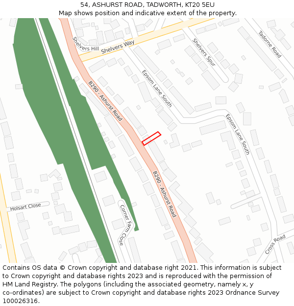 54, ASHURST ROAD, TADWORTH, KT20 5EU: Location map and indicative extent of plot