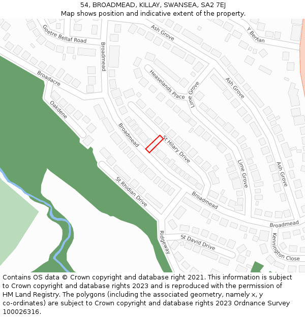 54, BROADMEAD, KILLAY, SWANSEA, SA2 7EJ: Location map and indicative extent of plot