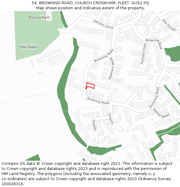 54, BROWNING ROAD, CHURCH CROOKHAM, FLEET, GU52 0YJ: Location map and indicative extent of plot