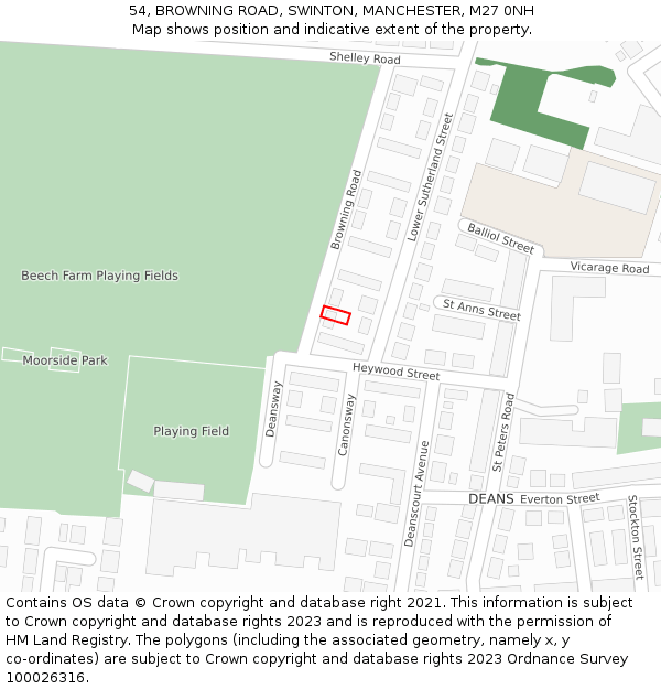 54, BROWNING ROAD, SWINTON, MANCHESTER, M27 0NH: Location map and indicative extent of plot