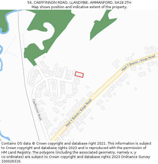 54, CAEFFYNNON ROAD, LLANDYBIE, AMMANFORD, SA18 2TH: Location map and indicative extent of plot