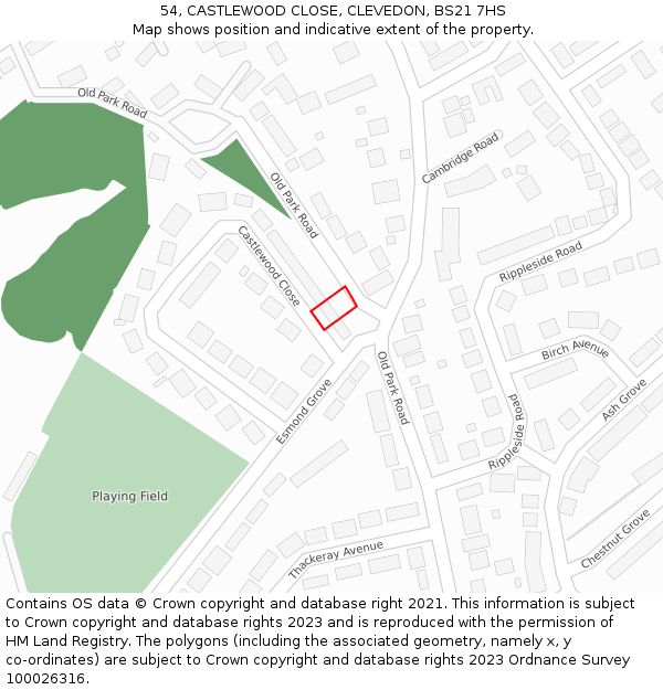 54, CASTLEWOOD CLOSE, CLEVEDON, BS21 7HS: Location map and indicative extent of plot