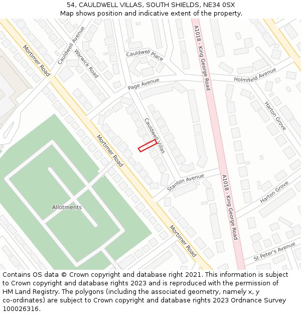 54, CAULDWELL VILLAS, SOUTH SHIELDS, NE34 0SX: Location map and indicative extent of plot