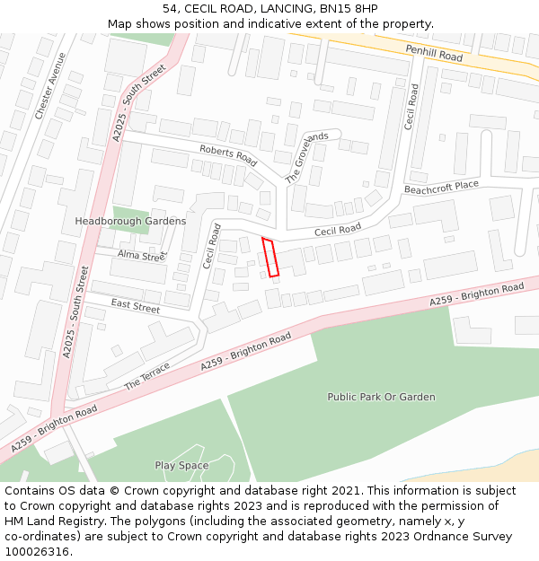 54, CECIL ROAD, LANCING, BN15 8HP: Location map and indicative extent of plot