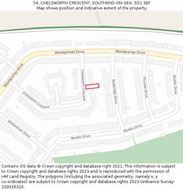 54, CHELSWORTH CRESCENT, SOUTHEND-ON-SEA, SS1 3EF: Location map and indicative extent of plot