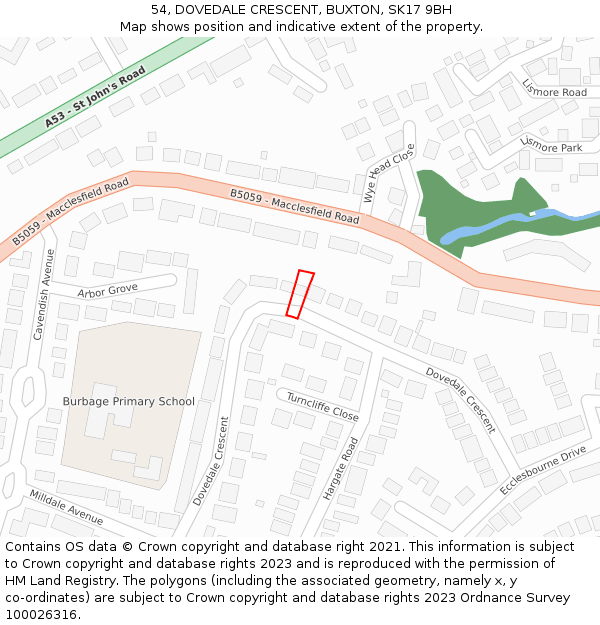 54, DOVEDALE CRESCENT, BUXTON, SK17 9BH: Location map and indicative extent of plot