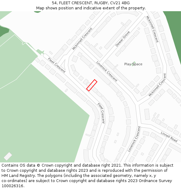 54, FLEET CRESCENT, RUGBY, CV21 4BG: Location map and indicative extent of plot