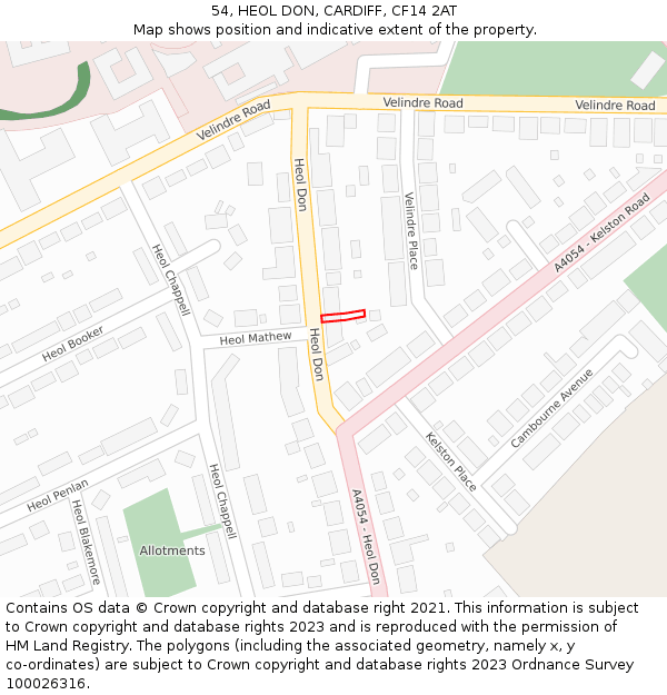 54, HEOL DON, CARDIFF, CF14 2AT: Location map and indicative extent of plot